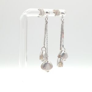 Silver Seashell Pearl Drop Earrings Coastal Dangle Jewelry
